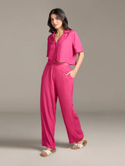 Fuchsia Pink Viscose Lapel Co-Ord Set