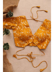 Yellow Silk Brocade V-Neck Blouse Backless