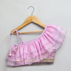 Lavender Organza Chanderi Off Shoulder Lehenga