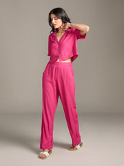 Fuchsia Pink Viscose Lapel Co-Ord Set
