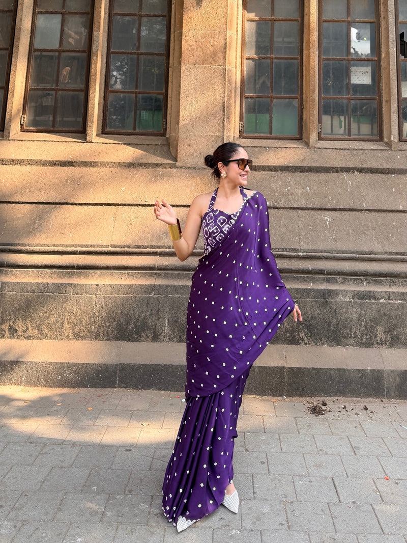 Royal Bandhani Purple Saree