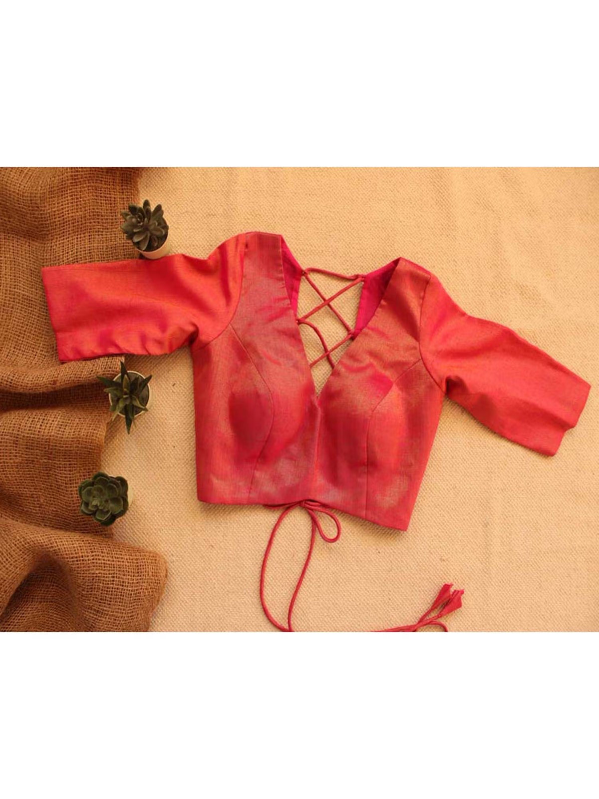 Gulaabi Pink Cotton Backless V-Neck Blouse