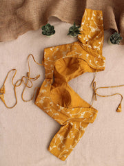 Yellow Silk Brocade V-Neck Blouse Backless