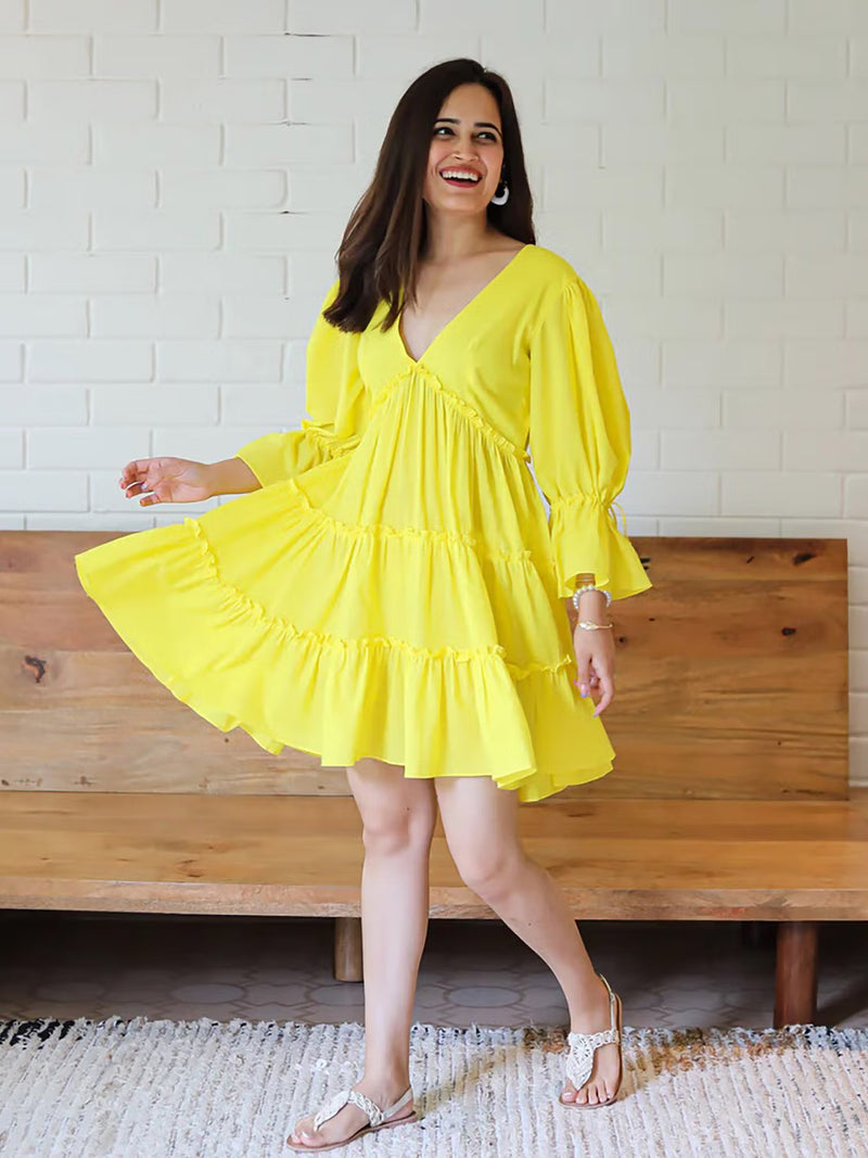 Yellow Flared Cotton Buttercup Dress