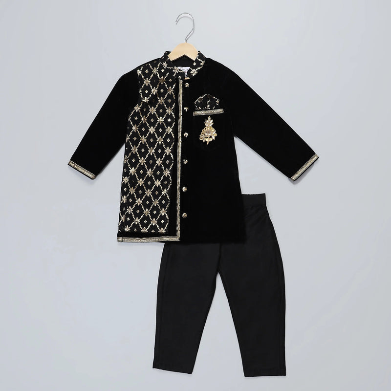 Black Velvet Cotton Silk Kurta Set