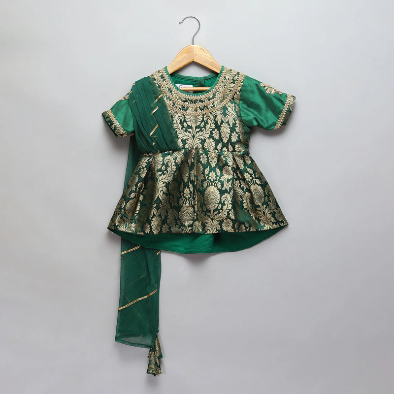 Green Brocade Cotton Silk Sharara Set
