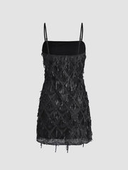 Black Sequin Geometric Tassel Mini Dress