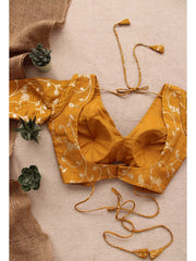 Yellow Silk Brocade V-Neck Blouse Backless