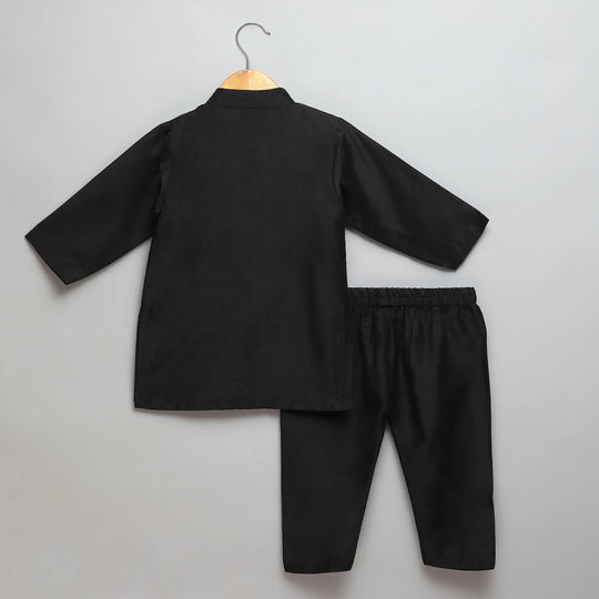 Black Cotton Silk Kurta Pyjama Jacket Set