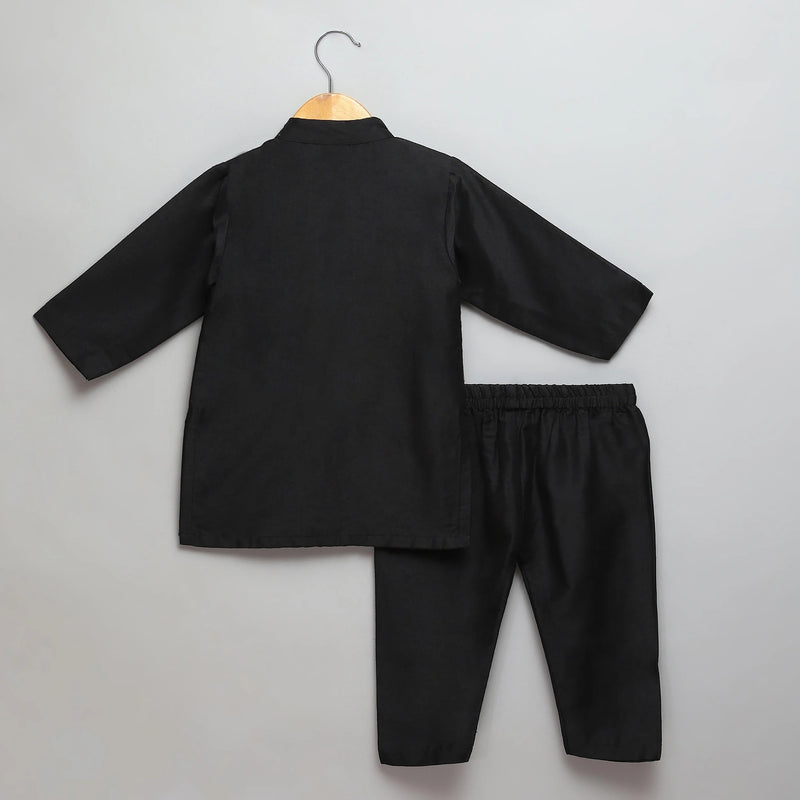Black Cotton Silk Kurta Pyjama Jacket Set