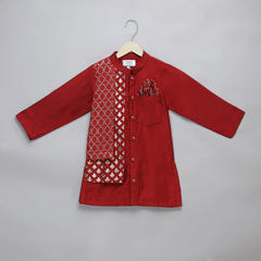 Maroon Cotton Silk Panel Kurta Pyjama Set