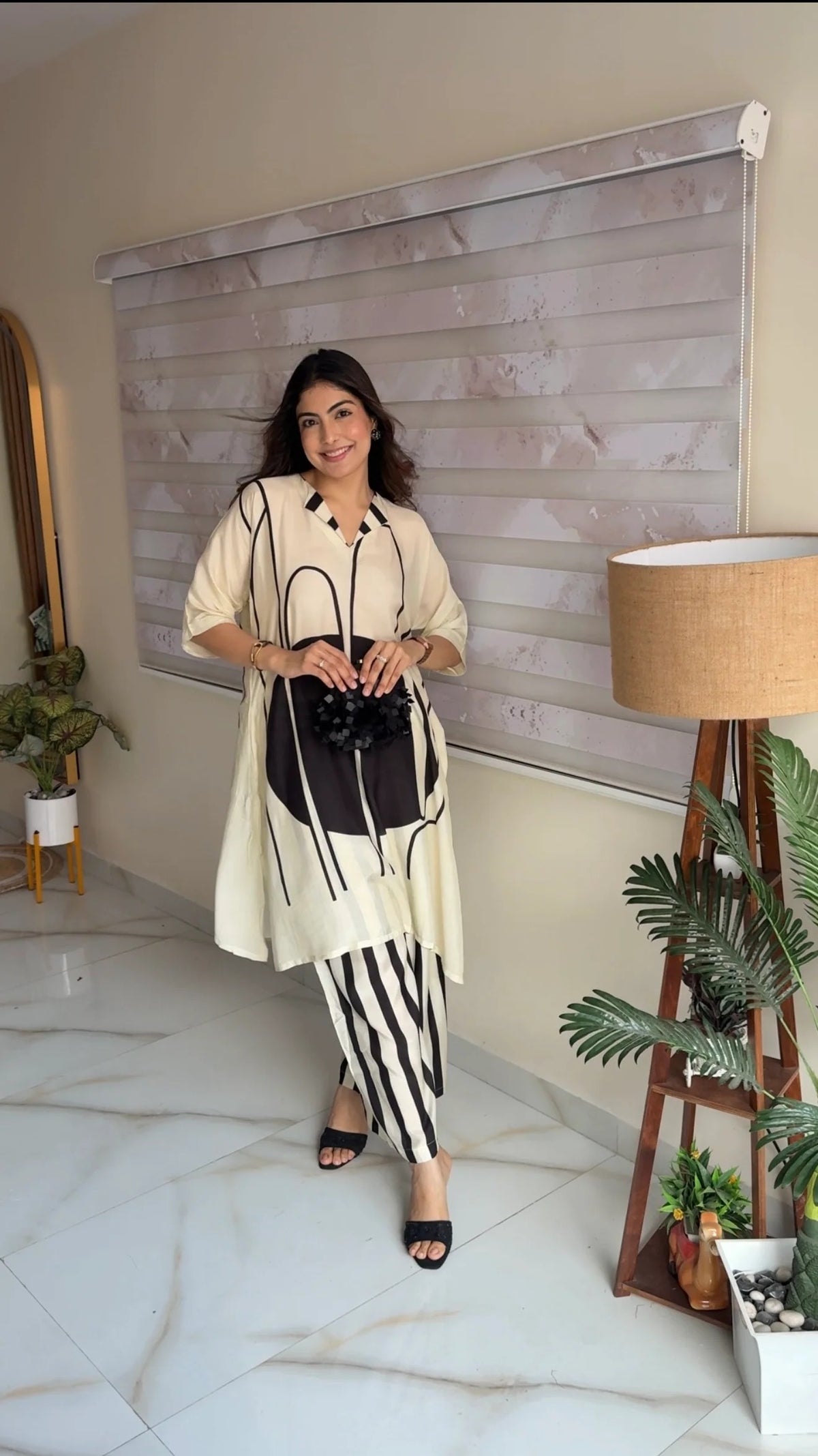 Pure Muslin Ivory Ink Co-Ord Set