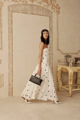 Ivory White Hammer Satin Polka Dot Dress