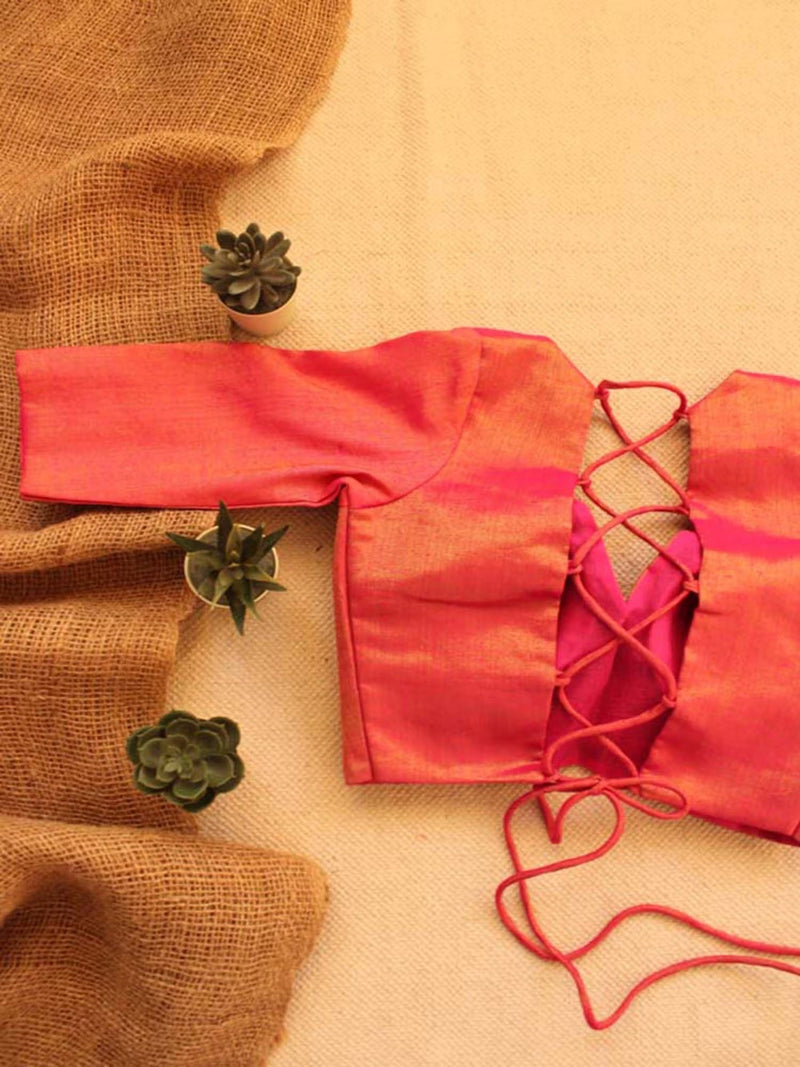 Gulaabi Pink Cotton Backless V-Neck Blouse