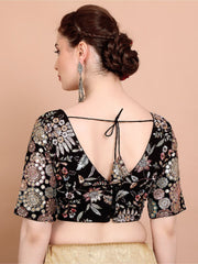 Black Embellished Georgette Plunge Blouse