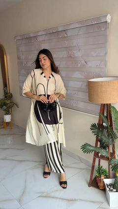 Pure Muslin Ivory Ink Co-Ord Set