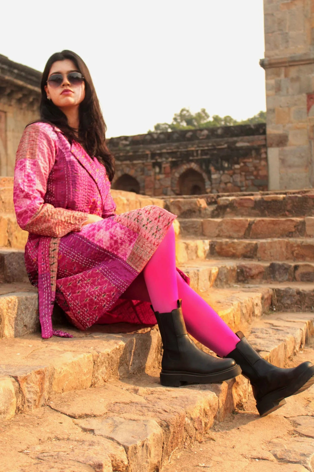Patola Silk Kantha Patchwork Trench Coat