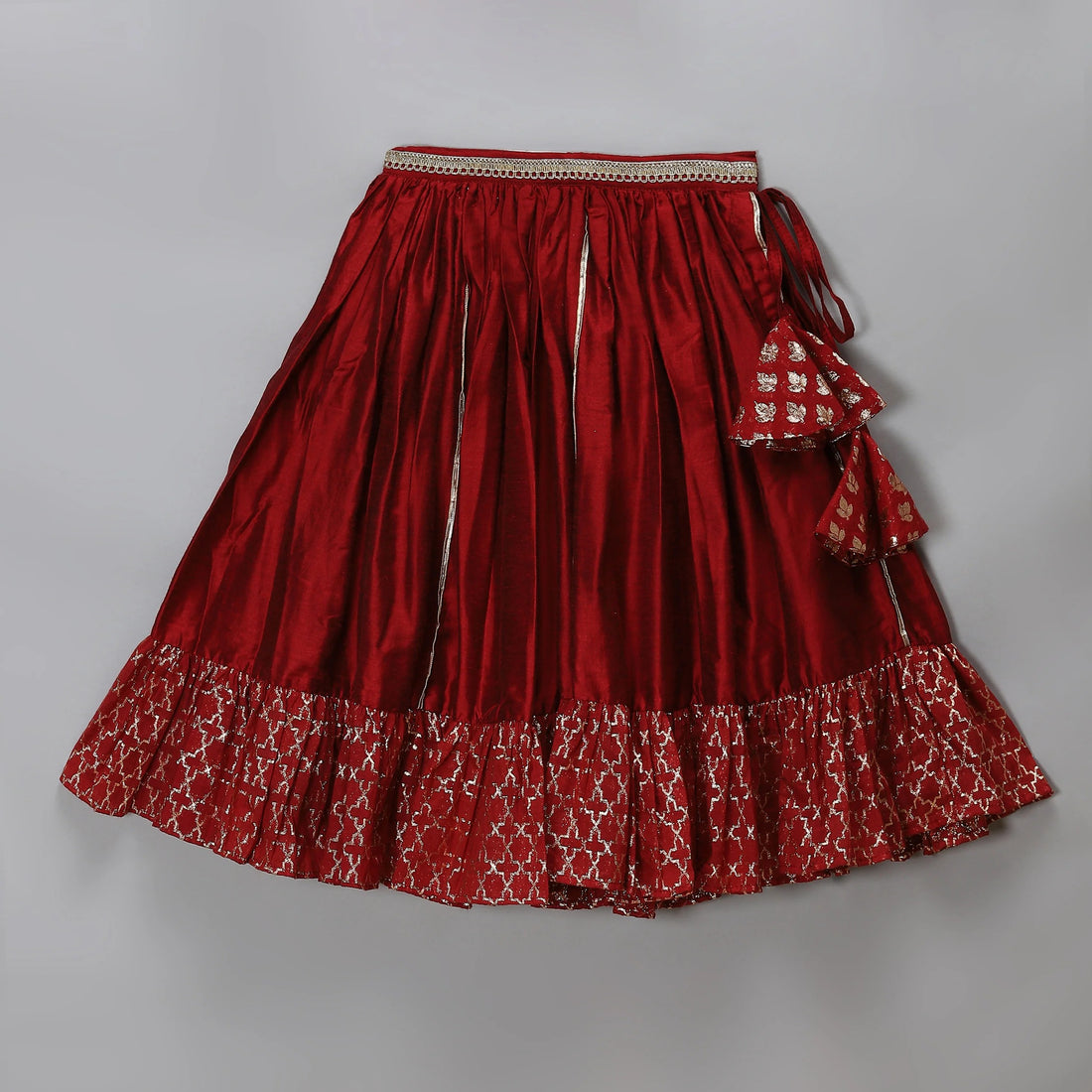 Maroon Organza Chanderi Off Shoulder Lehenga