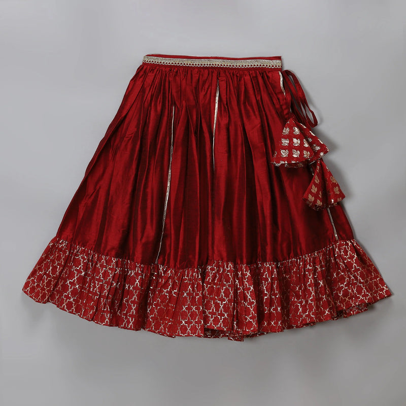 Maroon Organza Chanderi Off Shoulder Lehenga