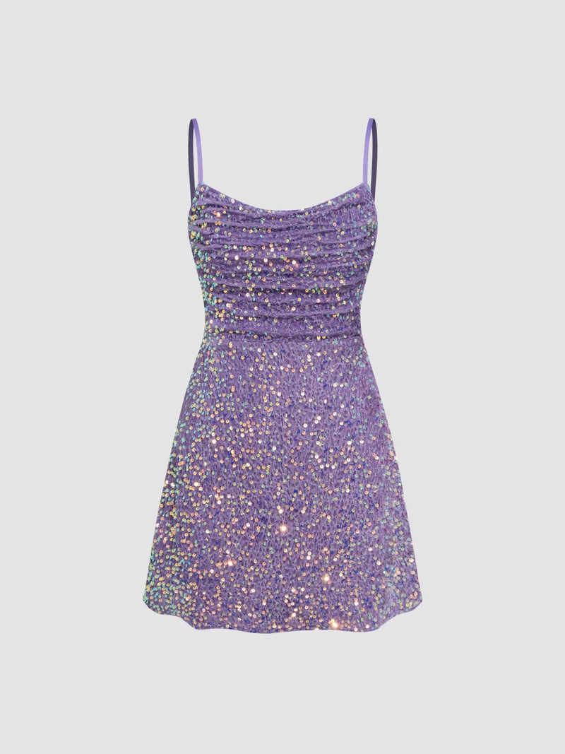 Polyester Sequin Cut-Out Ruched Mini Dress