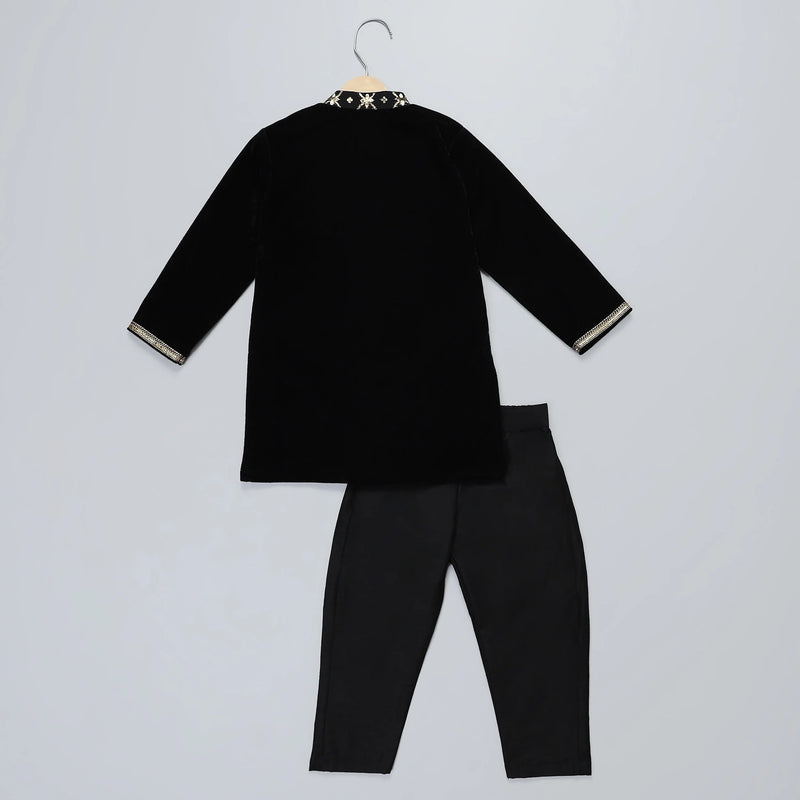 Black Velvet Cotton Silk Kurta Set