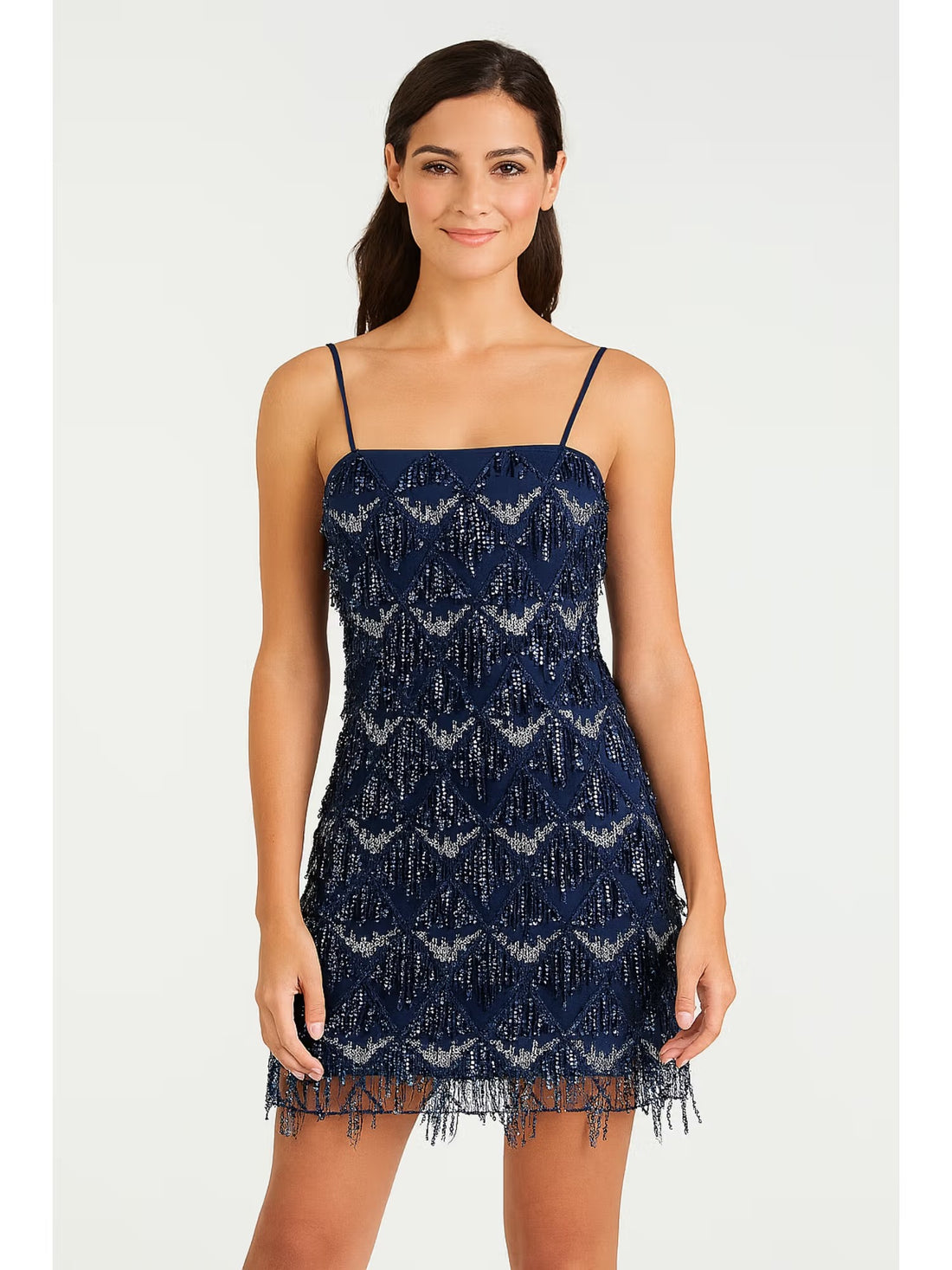 Black Sequin Geometric Tassel Mini Dress