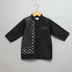 Black Cotton Silk Kurta Pyjama Jacket Set