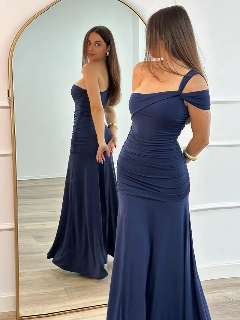 Navy Flat Jersey Knotted Cocktail Dress