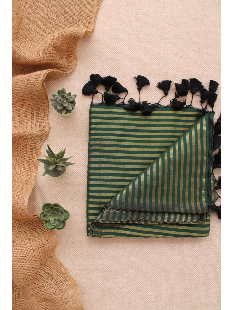 Festive Green Cotton Tassel Saree