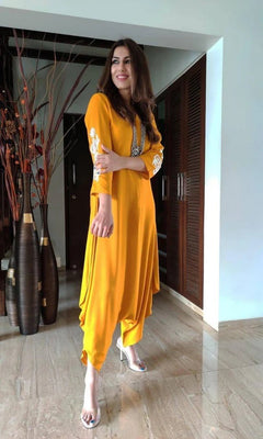 Liva Cotton Mustard Embroidered Jumpsuit