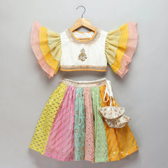 Off White Multi-Color Organza Lehenga Set