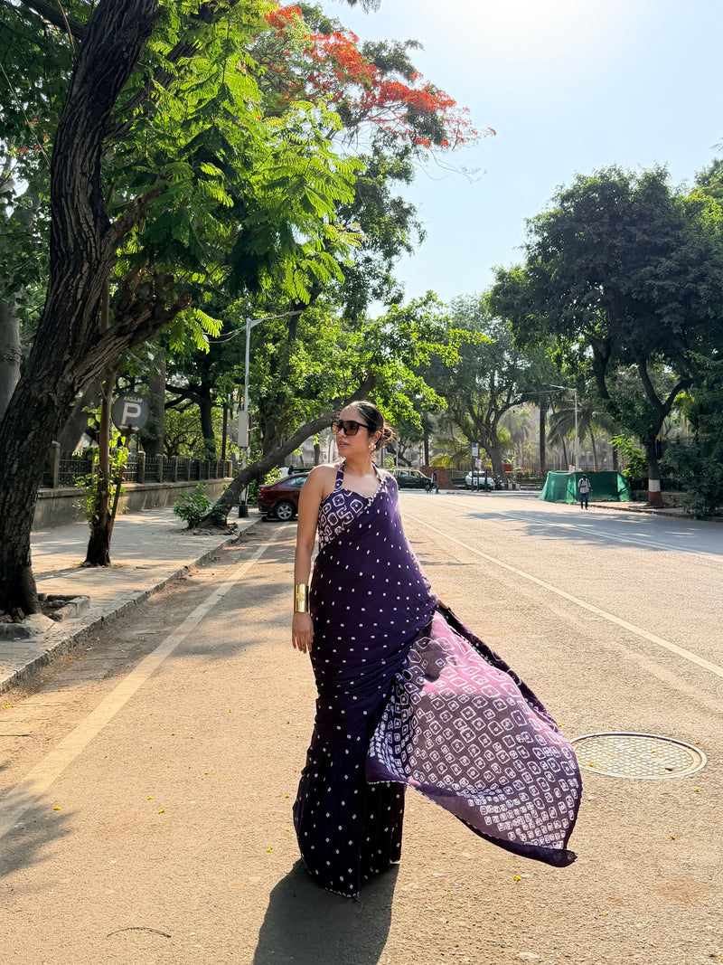 Royal Bandhani Purple Saree
