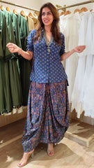 Elegant Blue Drape Skirt Set