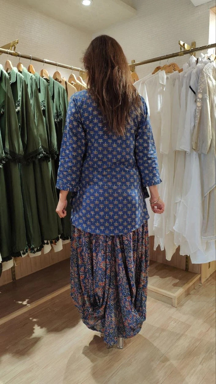 Elegant Blue Drape Skirt Set