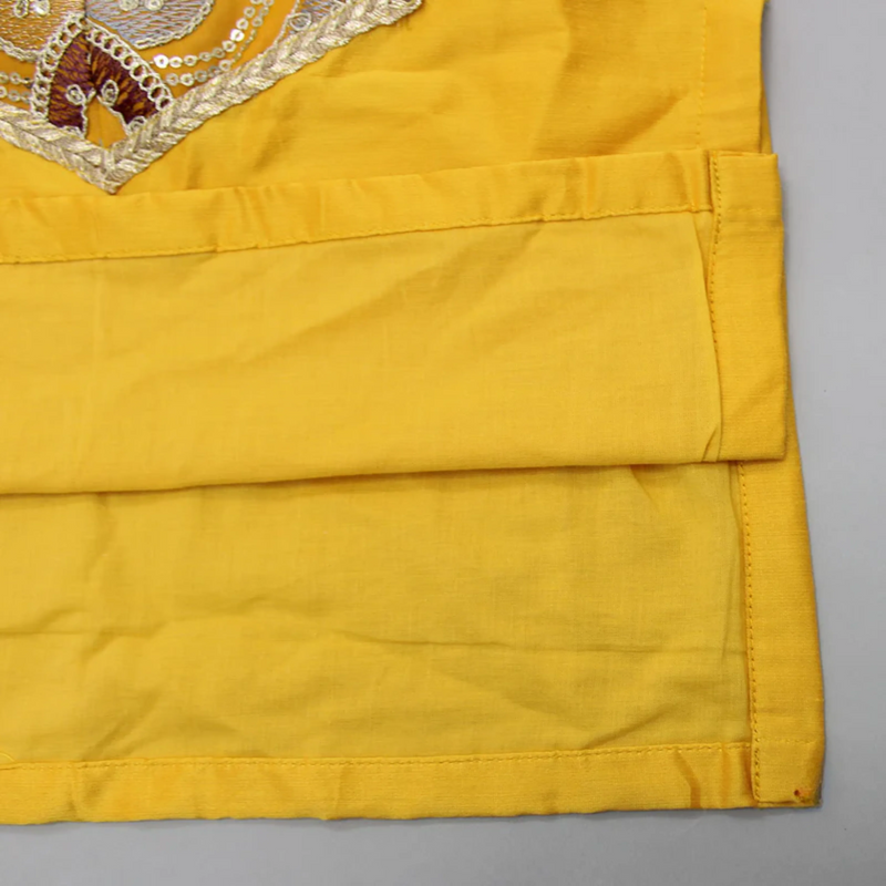 Mustard Cotton Silk Embroidered Kurta Set