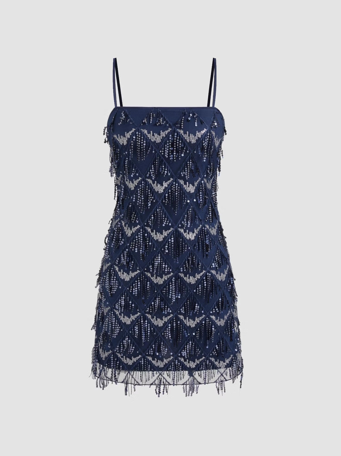 Black Sequin Geometric Tassel Mini Dress