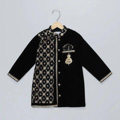 Black Velvet Cotton Silk Kurta Set