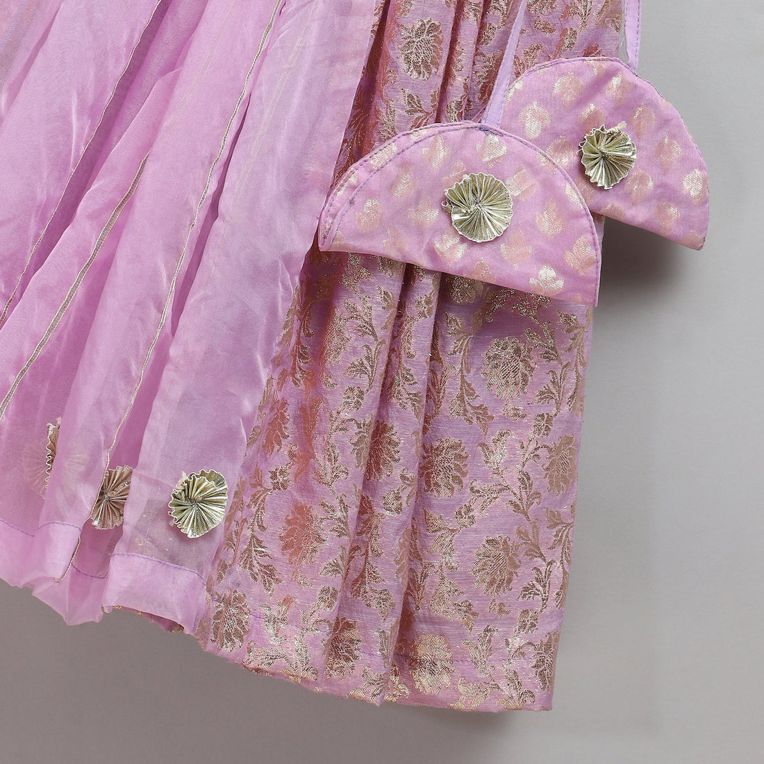 Lavender Organza Chanderi Off Shoulder Lehenga
