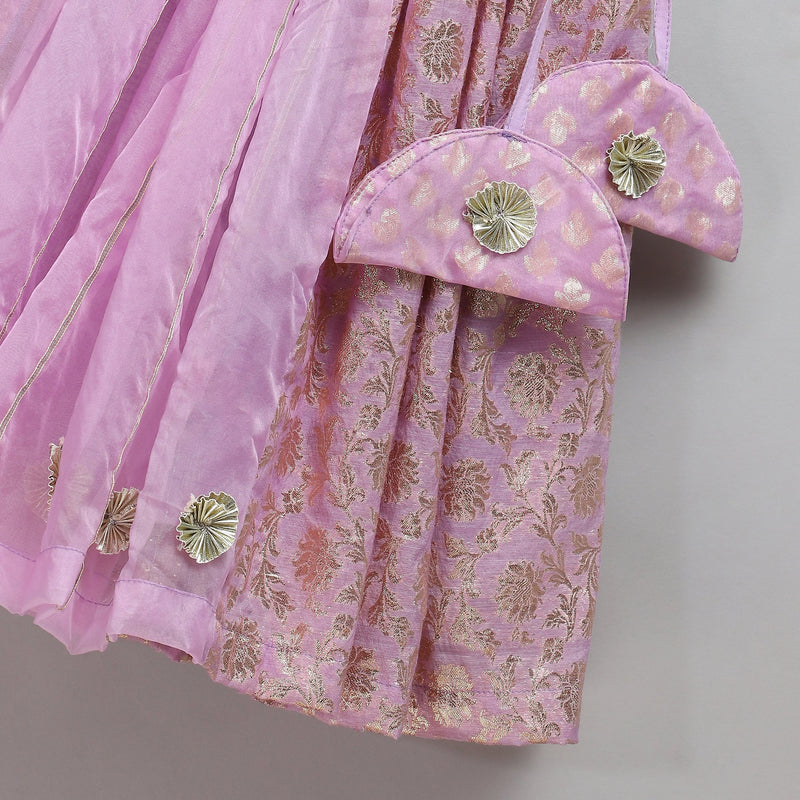 Lavender Organza Chanderi Off Shoulder Lehenga
