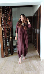 Liva Cotton Brown Butterfly Flared Dress