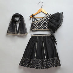Black Organza Chanderi Off Shoulder Lehenga