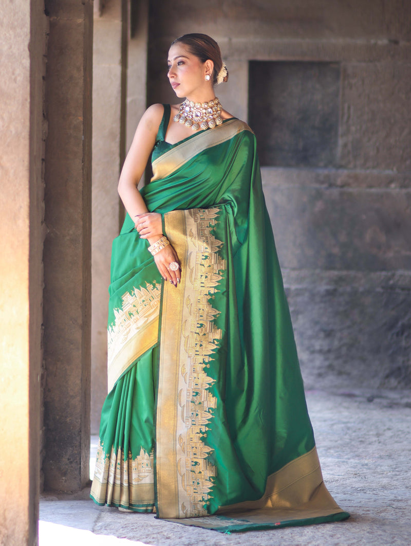Handloom Semi Kathan Silk Saree with Ganga Ghat Border