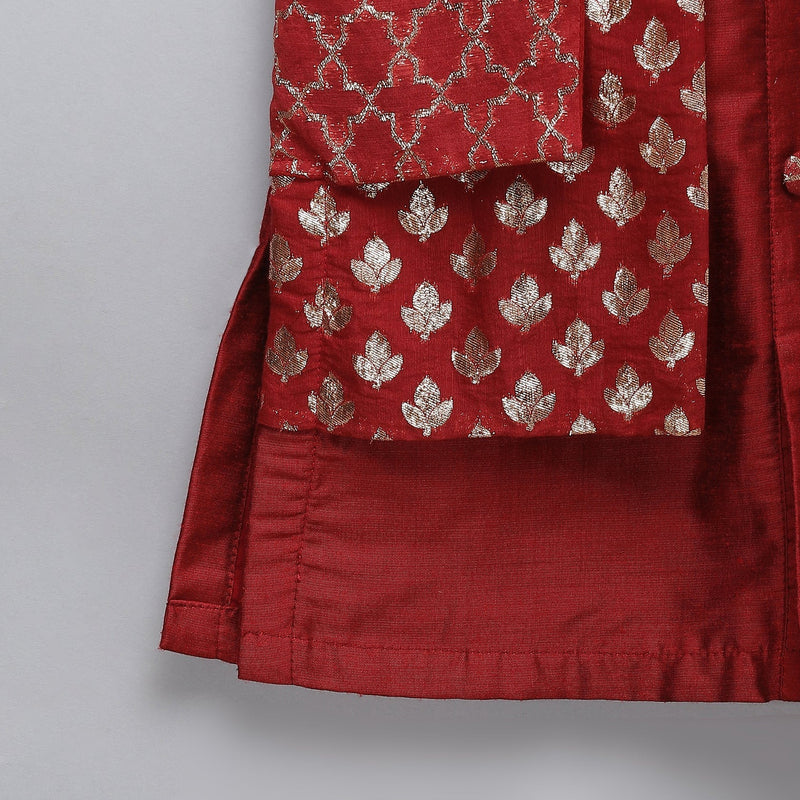 Maroon Cotton Silk Panel Kurta Pyjama Set