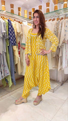 Natural Crepe Shell Yellow Dhoti Set