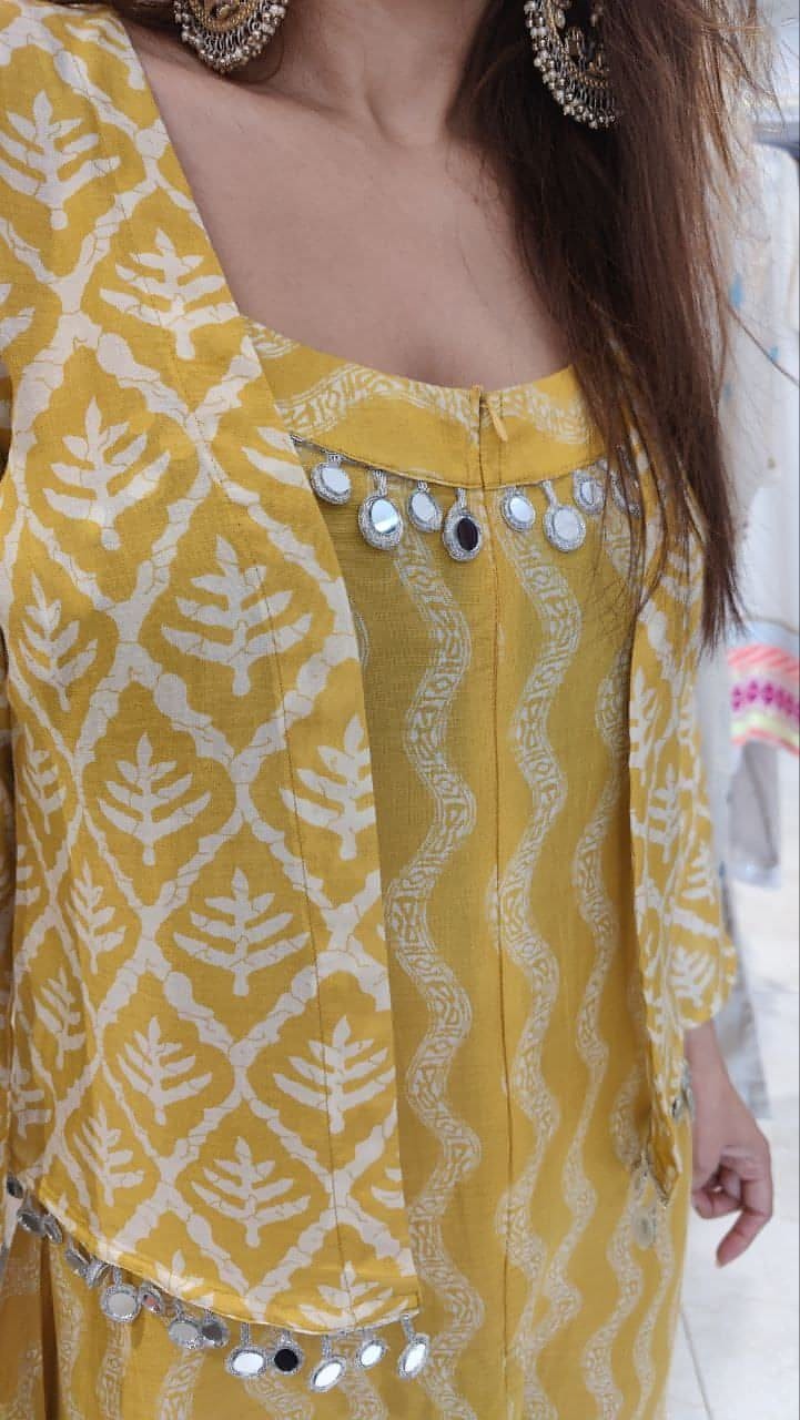 Natural Crepe Shell Yellow Dhoti Set
