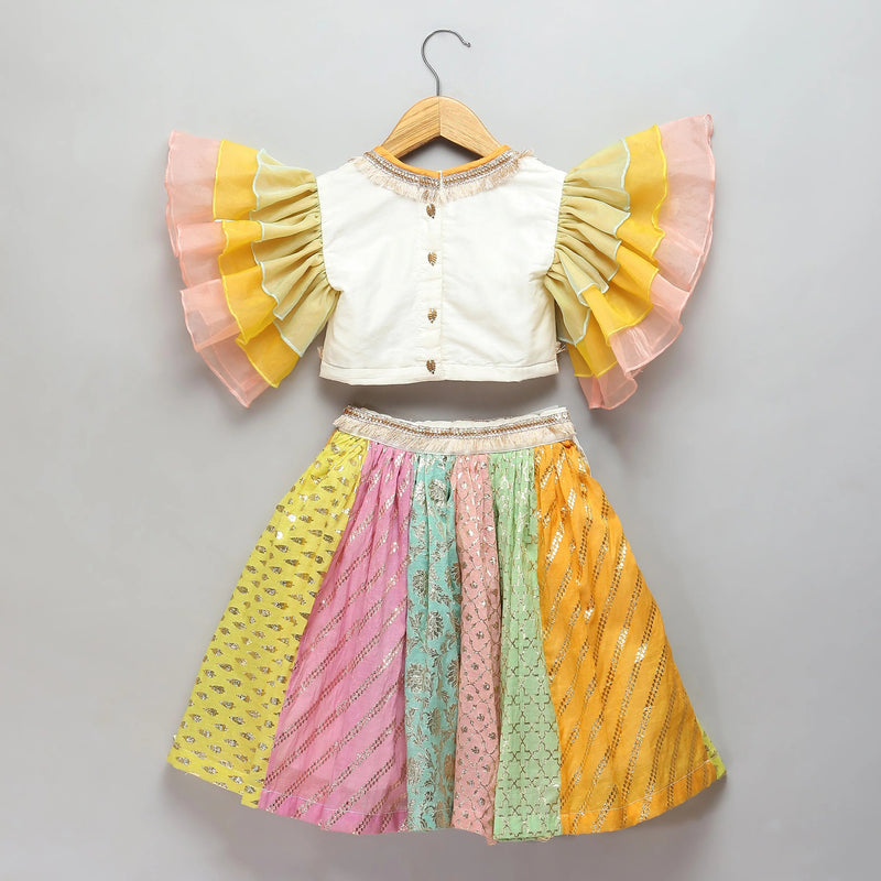 Off White Multi-Color Organza Lehenga Set