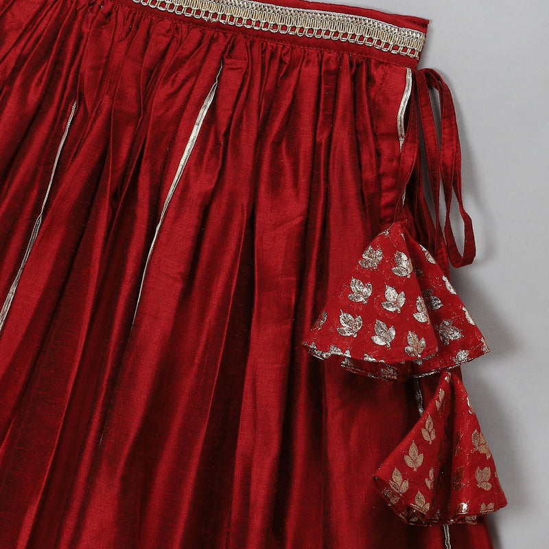 Maroon Organza Chanderi Off Shoulder Lehenga
