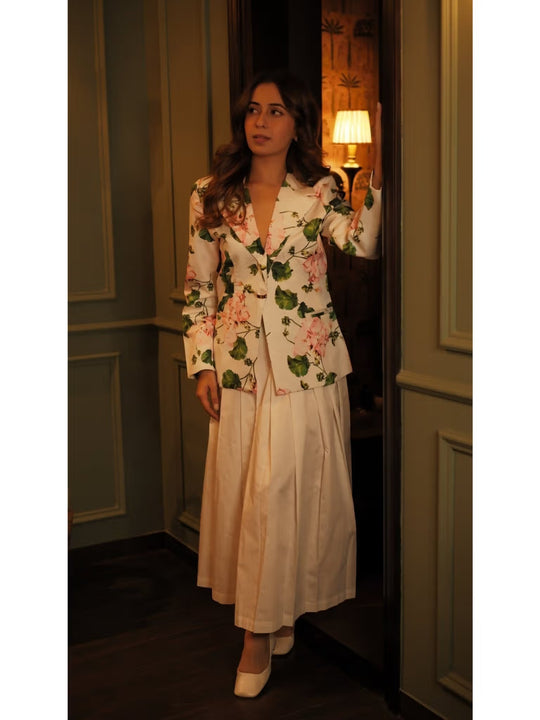 Floral Cotton Satin Full-Sleeve Blazer