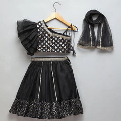 Black Organza Chanderi Off Shoulder Lehenga