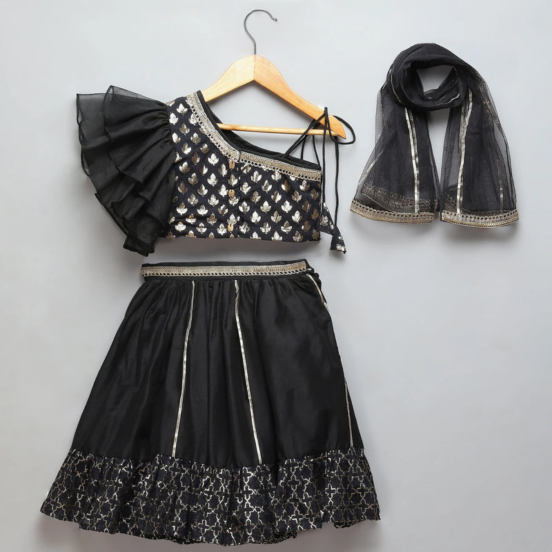 Black Organza Chanderi Off Shoulder Lehenga